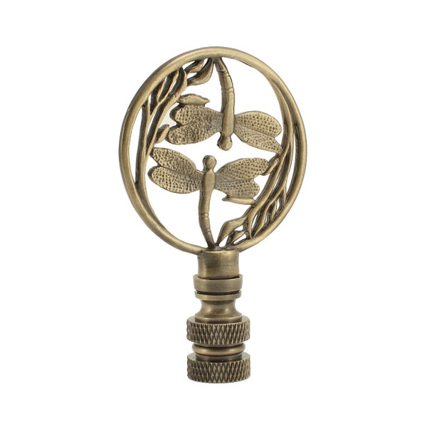 Double Dragonfly Lamp Shade finial - Antique Brass ( Finial Thread)