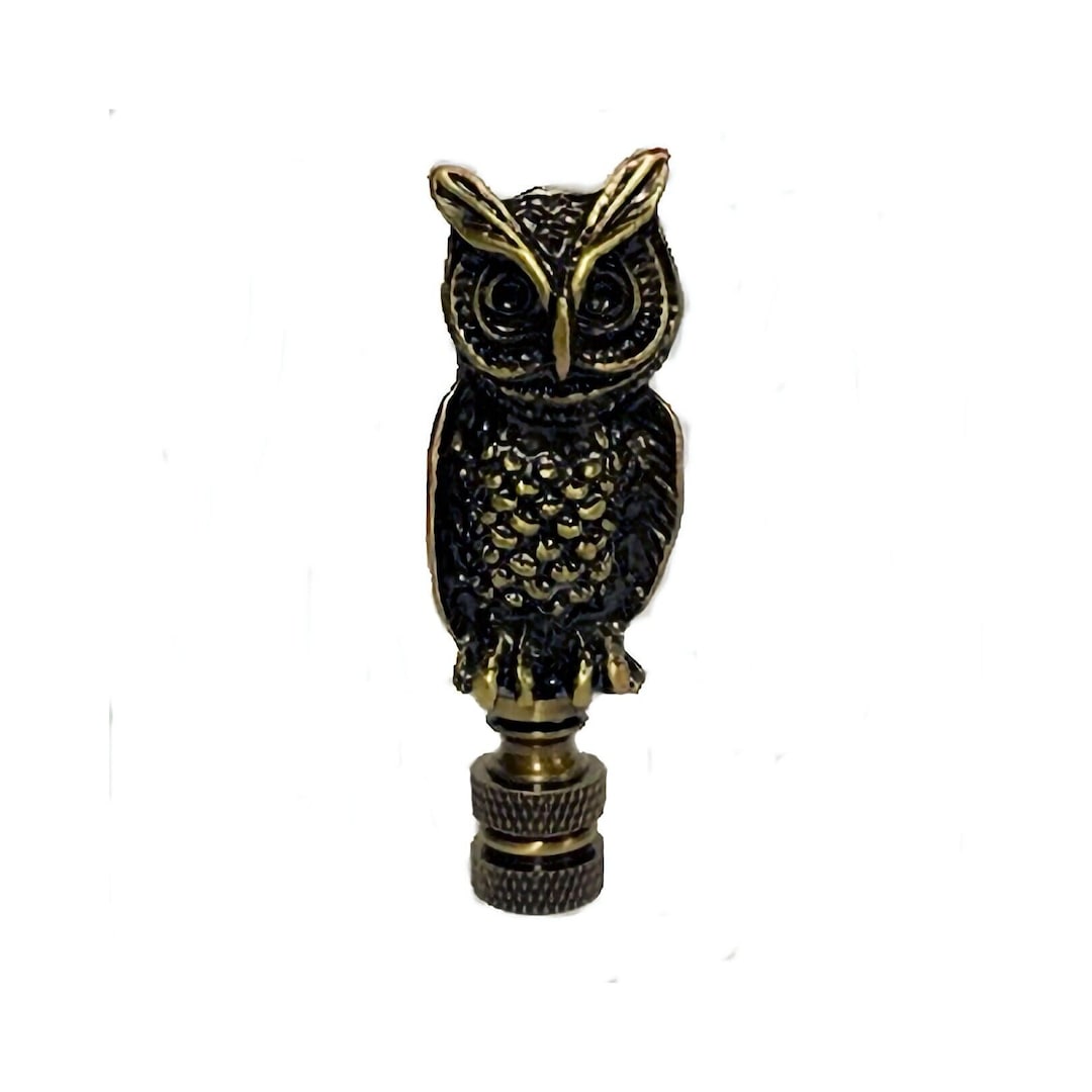 Owl Lamp Shade Finial Antique Brass Finial Thread Etsy