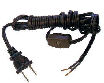 8' lamp cord with line switch, SPT-1: brown, white, black or silver