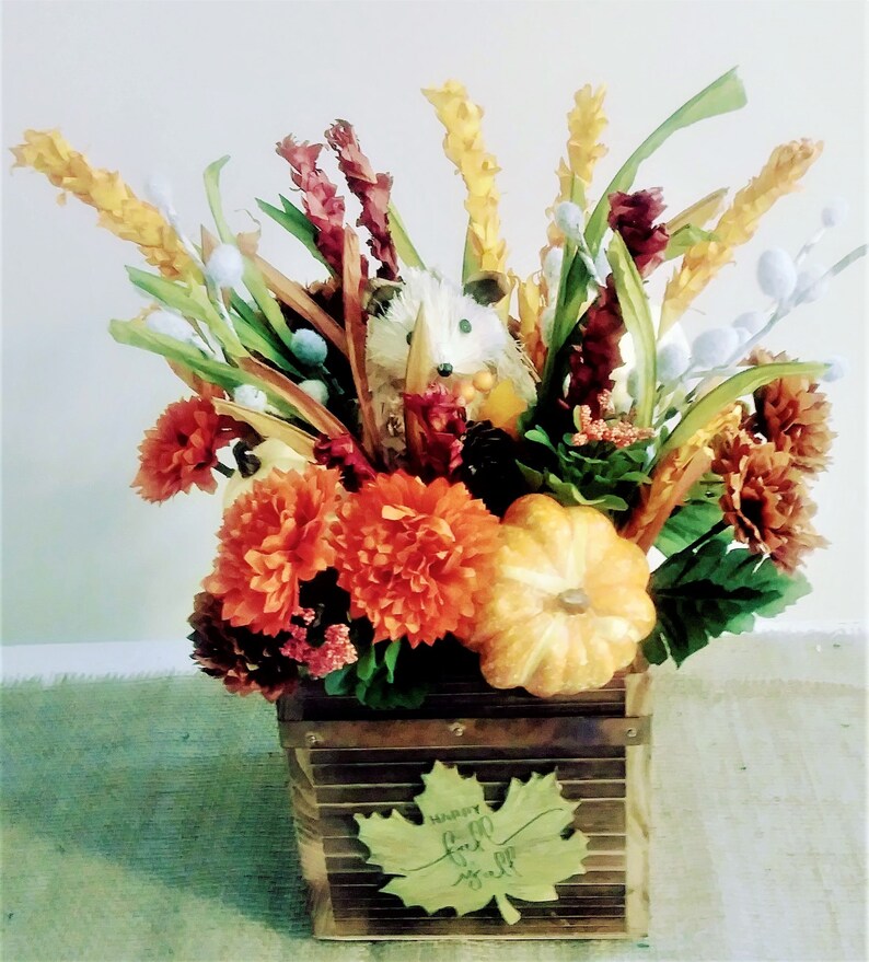 Fall Floral Arrangement, Fall Centerpiece, Thanksgiving Centerpiece, Fall Floral with Hedgehog .Fall Rustic Arrangement, Farmhouse Floral image 6