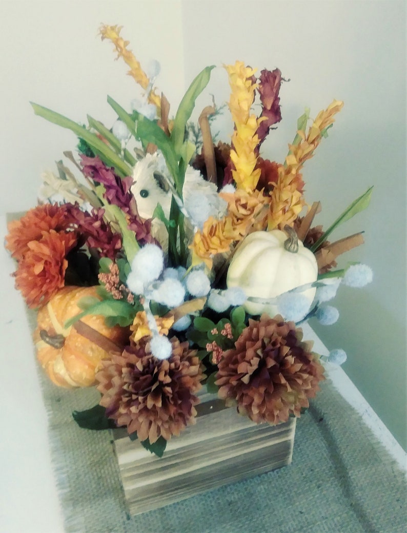 Fall Floral Arrangement, Fall Centerpiece, Thanksgiving Centerpiece, Fall Floral with Hedgehog .Fall Rustic Arrangement, Farmhouse Floral image 4