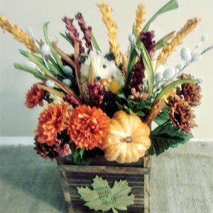 Fall Floral Arrangement, Fall Centerpiece, Thanksgiving Centerpiece, Fall Floral with Hedgehog .Fall Rustic Arrangement, Farmhouse Floral image 5