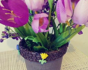 Spring Tulip Planter, Purple Tulips Planter,T ulip Arrangement, Purple Floral Arrangement, Easter Tulip Centerpiece, Spring Tabletop Decor