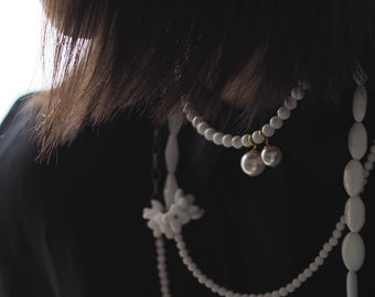 Necklace: Full Jade Necklace (White) - N004 - jade, Swarovski, crystal pearl, crystal white, 18K GP, USA
