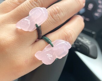 Rose Quartz Ring Brave Troops with Rope handmade jewelry Healing Crystal Rings  Handmde Jewelry Personalized Gift for Mom
