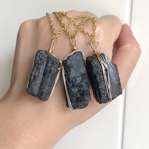 Black Tourmaline Necklace Gold Wire Wrap Necklace for Men Women Protection  Stone Necklace Handmade Jewelry Personalized Fathers Day Gifts