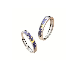 Sun and Moon Adjustable Ring Set: Celestial Couple Rings