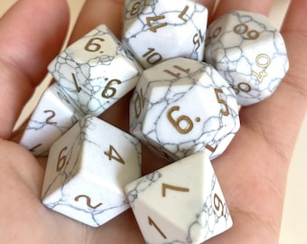 White Turquoise Howlite Stone DND Dice Gemstone Dice Set D&D Dungeons and Dragons TTRPG DND Back to School Teacher Gift Ideas