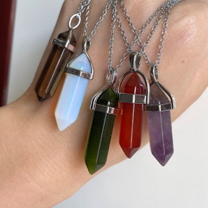 August Peridot Necklace Crystal Necklace Silver Amethyst Necklace Jewelry White Opal Necklace Smoky Necklace Back to School Gifts for her