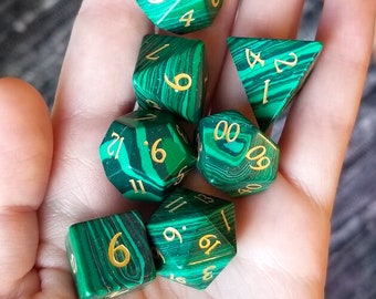 Handmade Malachite Gemstone Dice Set Collection Jade Dices for