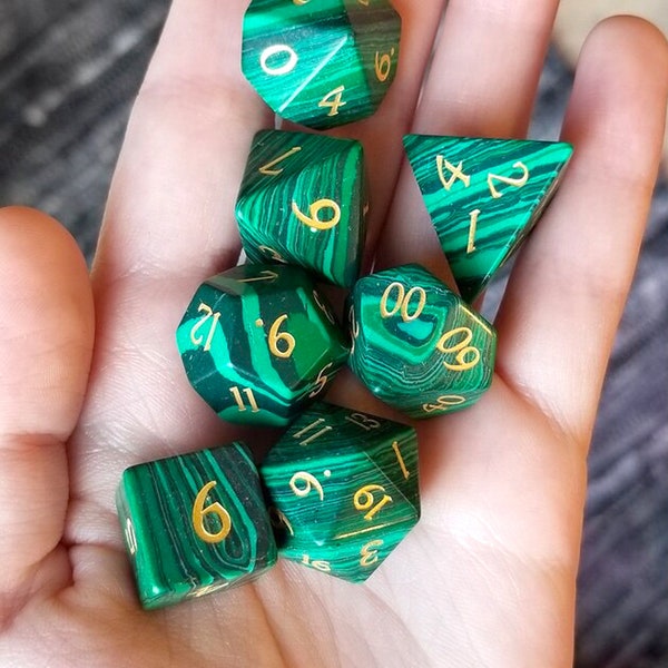 Handmade Malachite Gemstone Dice Set Collection Jade Dices for Dungeons & Dragons Back to School Teacher Gift Ideas