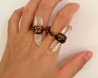 Vintage Natural Clear Quartz Ring for Women with Pure Copper Psychic Stone Crystal Ring Gemstone Rings Handmade Unique Holiday Gift  for her