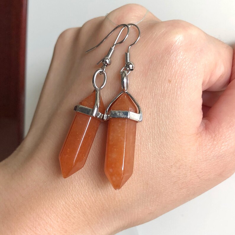 Carnelian EarringsCrystal Earrings Dangle Crystal Point Rose quartz earrings Opalite Amethyst Obsidian Personalized Back to School Gift Carnelian