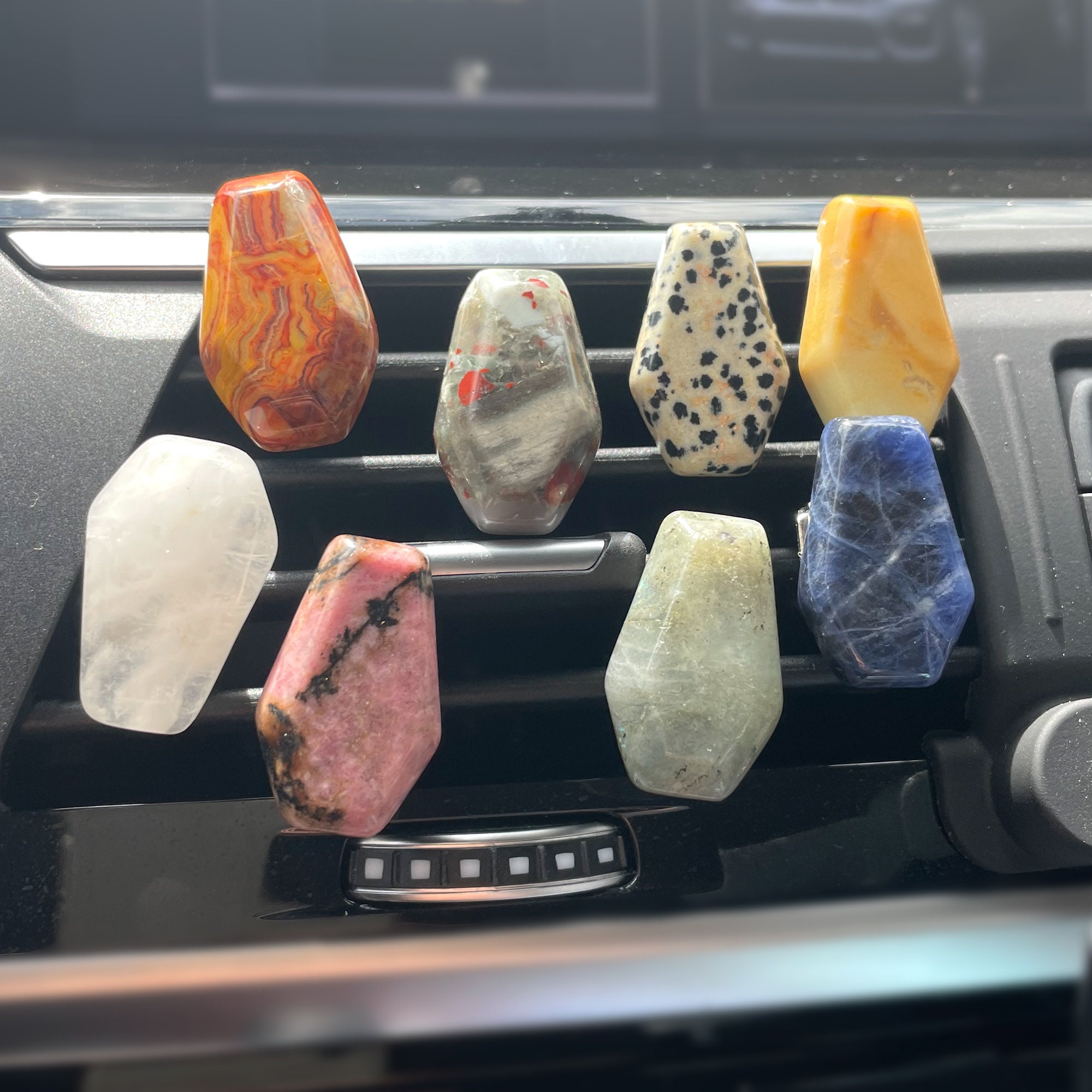 Natural Crystal Coffin Car Accessory Energy Healing Crystals Birthday Air Vent Clip Car Crystal New Driver Handmade Gift Best Gifts for Him