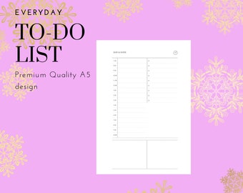 A5 daily planner page with to-do list and hourly schedule / PDF printable