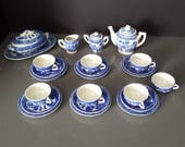 Vintage Blue Willow Toy Tea Set Blue Willow Child's Tea Set Made in Japan Blue Willow Toy Tea Set Blue Willow Toy China Tea Set Blue Willow