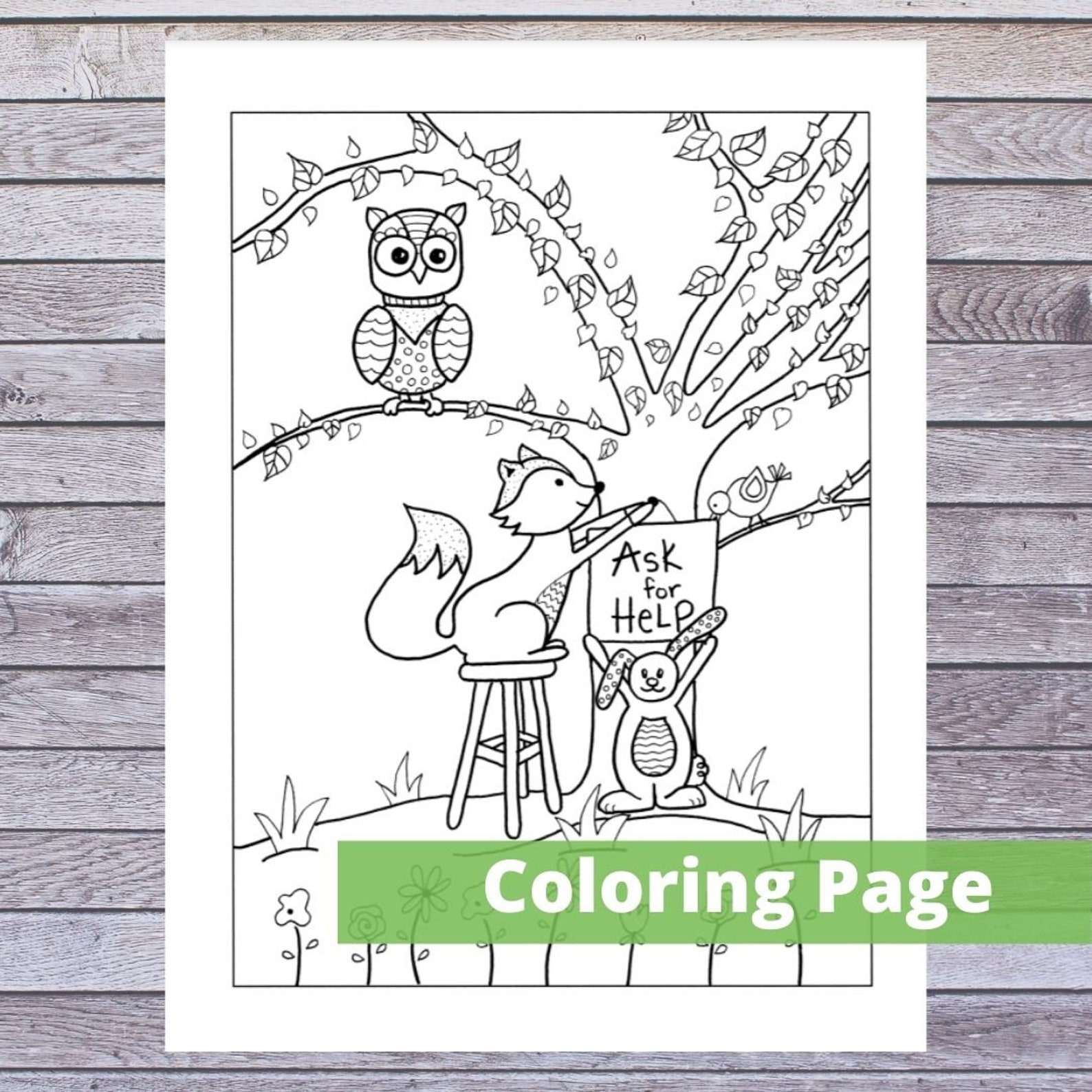 Coloring Page Ask for Help Encouragement Black and White | Etsy