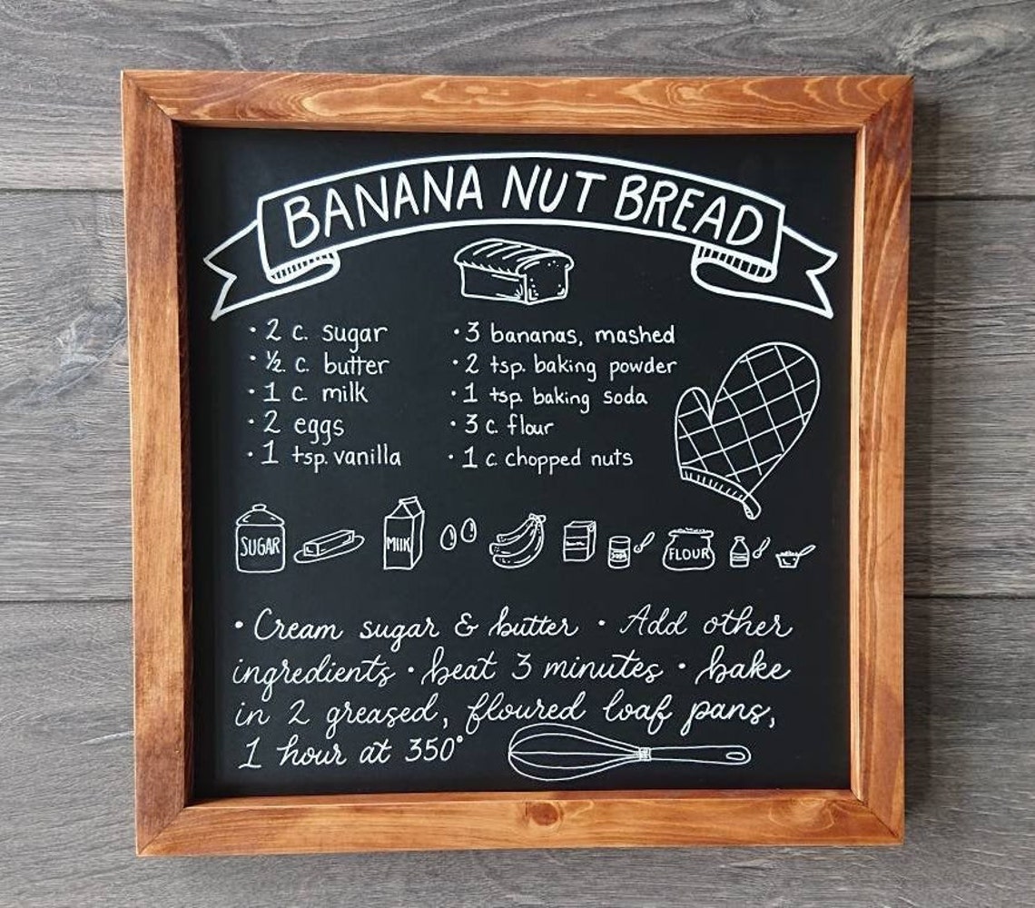 Illustrated Recipe Recipe Sign Chalkboard Recipe Kitchen | Etsy