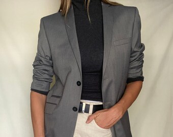 Vintage Dark Grey Structured Oversized Blazer