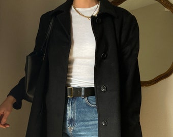 Vintage Oversized Black Wool Blend Long Coat