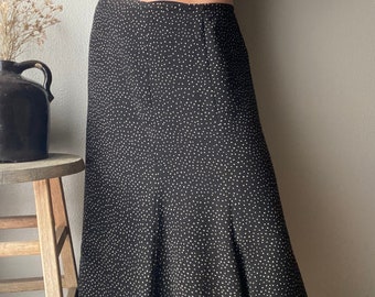 Vintage Black Polka Dot Pattern Midi Skirt Lined