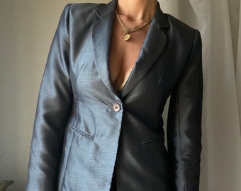 Vintage Long Extended Steel Grey Blazer Made in USA