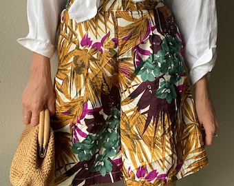 Vintage Tropical Pattern  High Rise Long Shorts