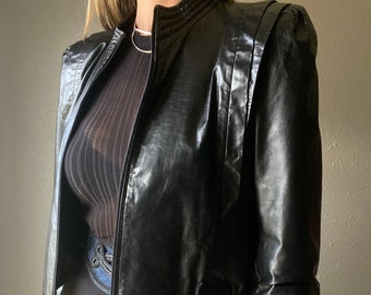 Vintage Leather Black Cropped Moto Jacket