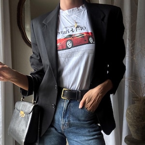 vintage Blazer oversize noir classique en pure laine fabriqué aux États-Unis