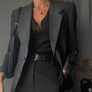 Vintage Oversized Dark Grey Wool Blazer Made in USA