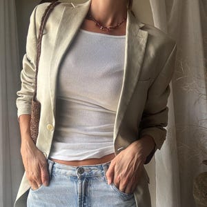 vintage Blazer boyfriend surdimensionné Calvin Klein beige avoine