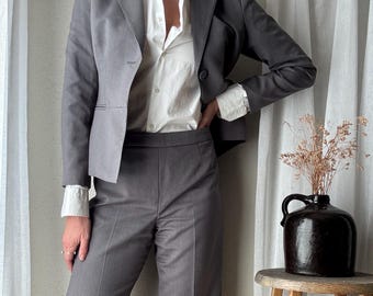 Vintage Grey Blazer Pants Trousers Suit Set