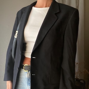 Blazer clásico vintage oversize de mezcla de lino negro