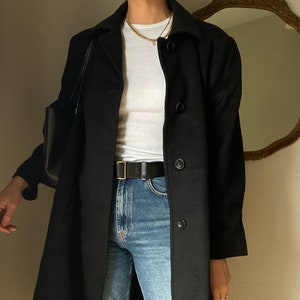 Vintage Oversized Black Wool Blend Long Coat