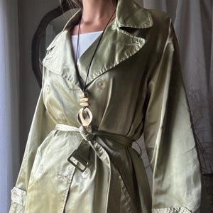 Vintage Gold Satin Short Cotton Trench Coat with Waist Tie
