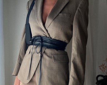 Vintage Oversized Brown Brown Micro Plaid Boyfriend Blazer