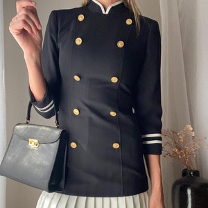Vintage Blazer Skirt Set: Black & Gold Button, Pleated Mini Skirt