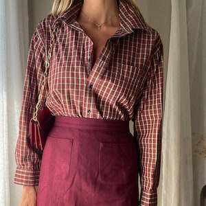 Vintage Red Plaid Cotton Collared Oxford Button Down