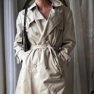 Vintage Classic Beige Cotton Blend Trench Coat with Removable Lining