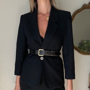 Vintage Classic Black Pure Wool Blazer Petite
