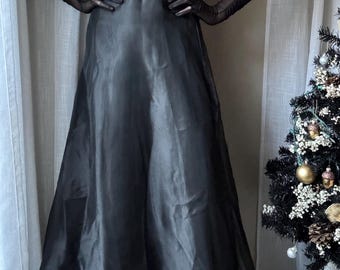 Vintage Black Maxi Skirt Sheer Overlay Made in USA