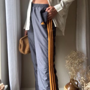 Vintage Adidas Track Dark Grey Orange Pants Wide Leg Trousers 34&quot; inseam