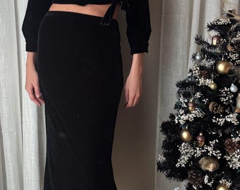 Vintage Schwarzer Samt Langer Maxi Maxi Rock Made in USA