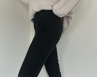 Vintage Black Cotton Capri Pants Mid Rise