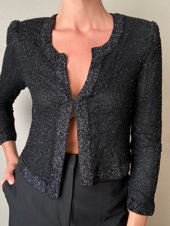 Vintage Stunning Black Beaded Sparkly Cropped Lady