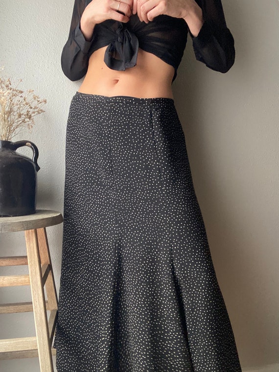 Vintage Black Polka Dot Pattern Midi Skirt Lined