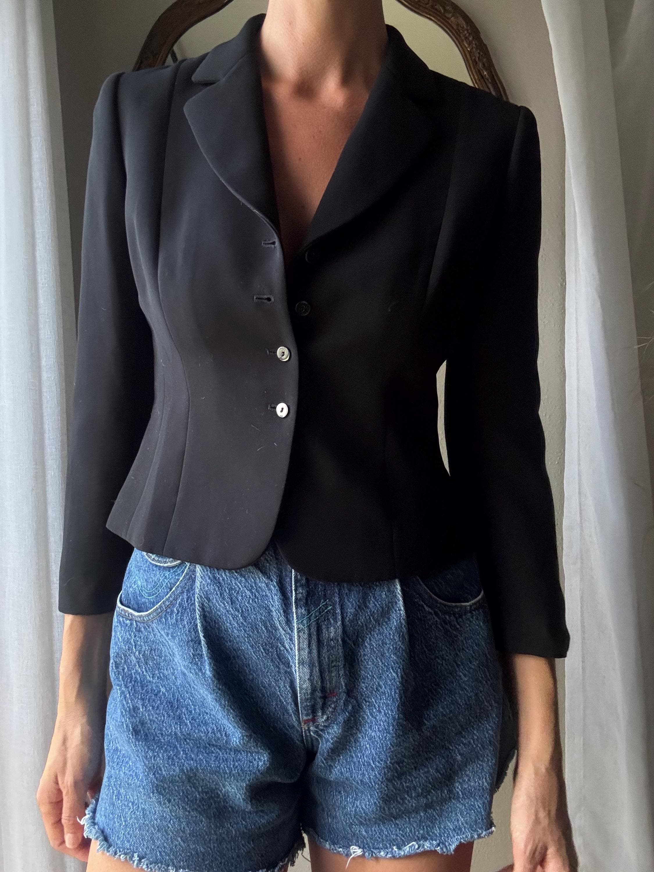 Vintage Black Cropped Fitted Blazer Petite