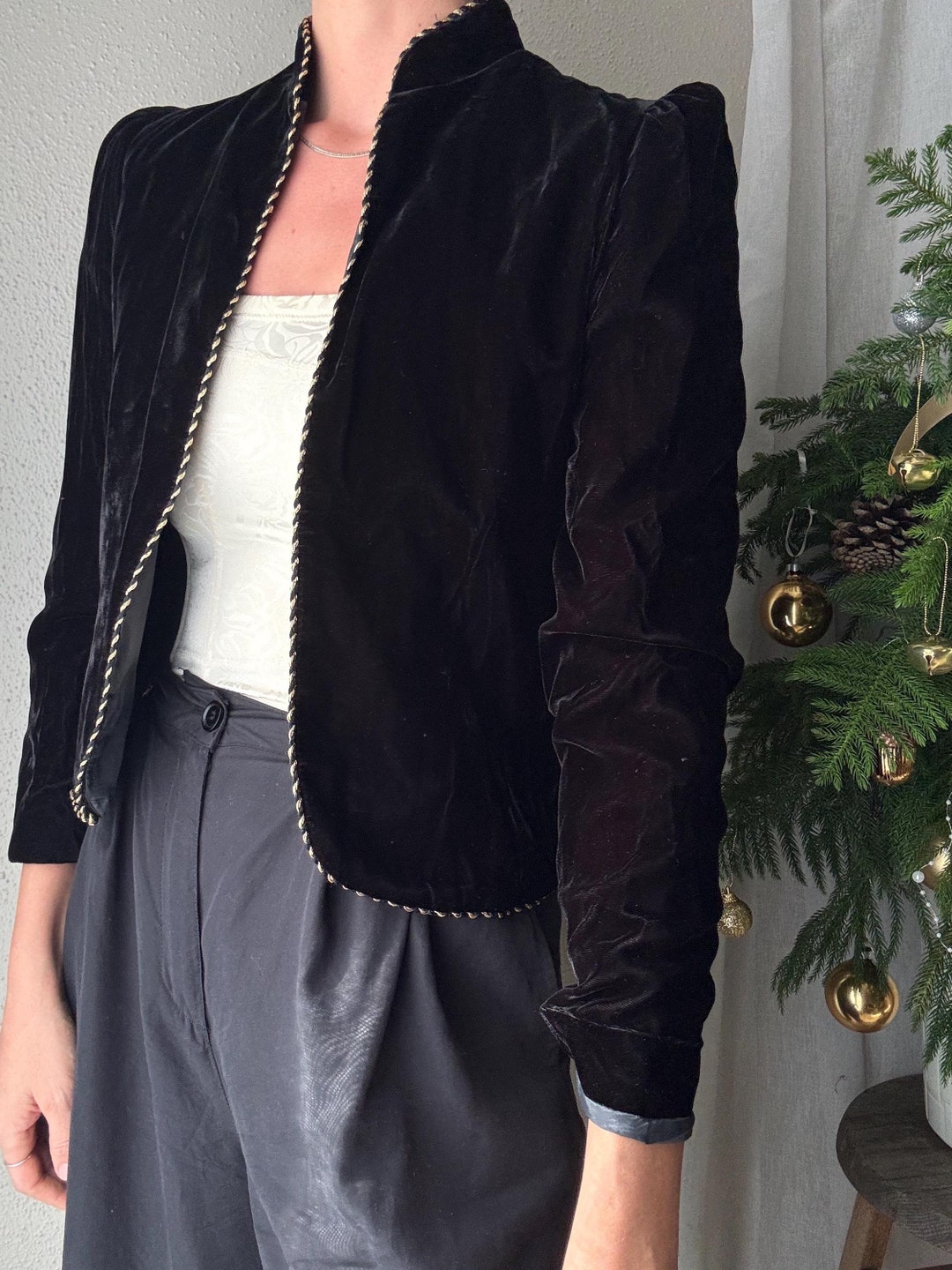 Vintage Black Jacket With Gold Braided Trim Detail - Etsy