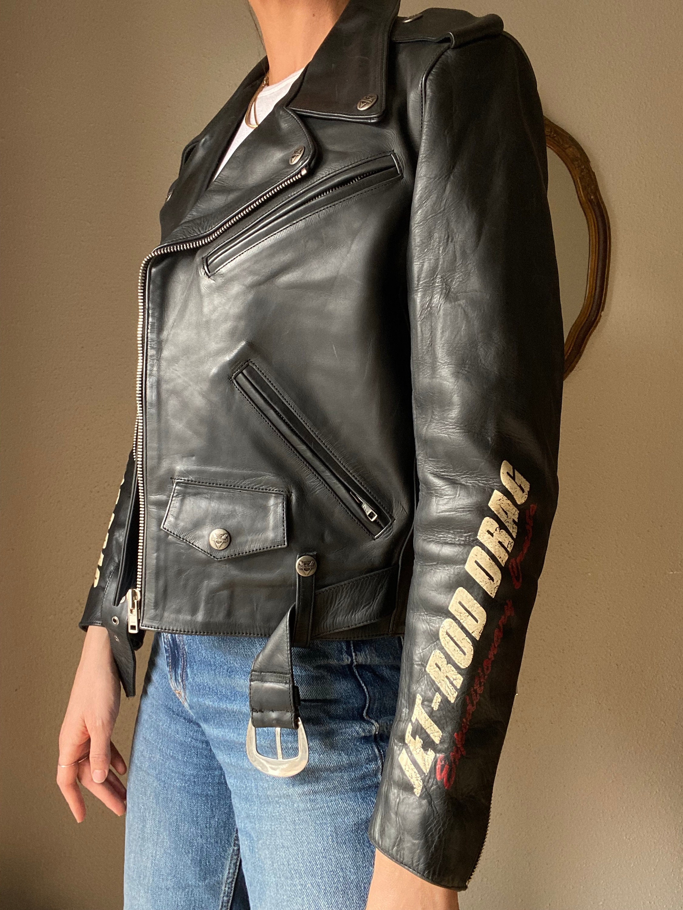 Vintage Harley Davidson Leather Black Moto Jet Rod Jacket