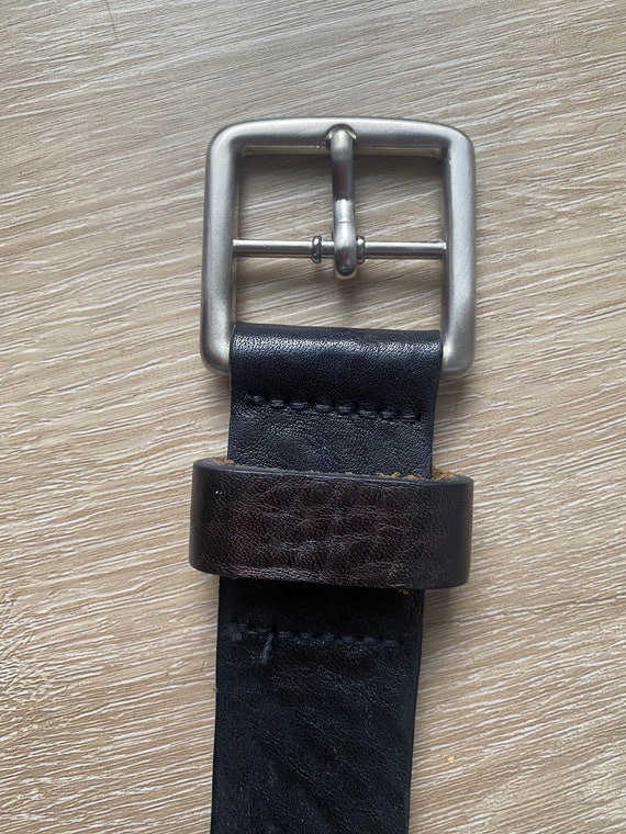 Vintage Black Leather Belt With Silver Square Buc… - image 4